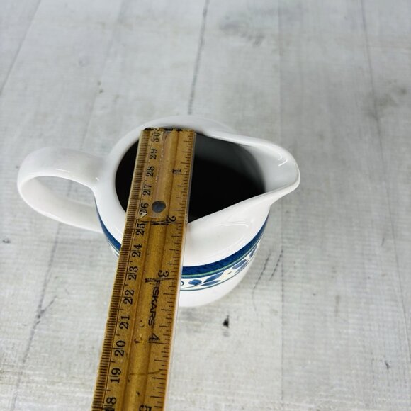 Pfaltzgraff ORLEANS Blue Green Vine Yellow Stoneware 12oz Handle Creamer Pitcher - Picture 10 of 14